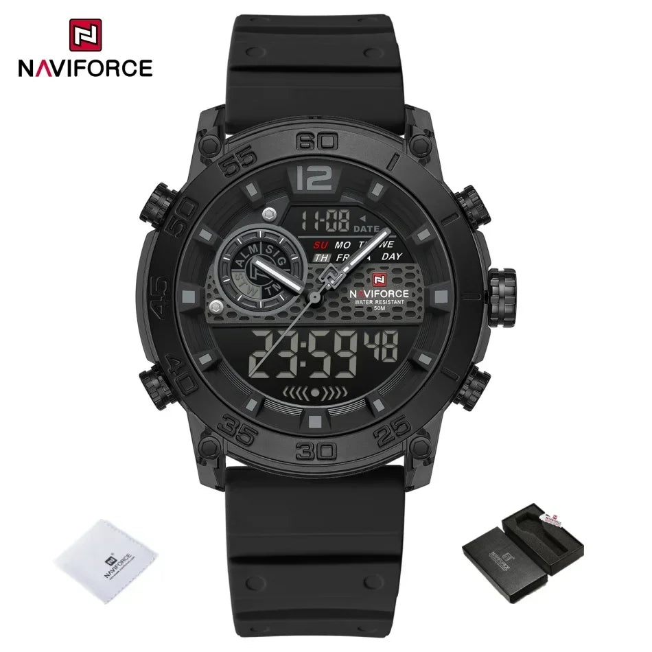 NAVIFORCE NF6104 Men's Lightweight Sports Wrist Watch Dual Display Time Night Light Watches Boy's Quartz Stopwatch