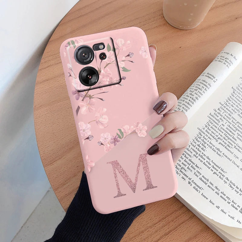 Funda para Xiaomi 13T Pro con diseño de flores y letras, a prueba de golpes, de silicona suave, para Xiaomi 13T
