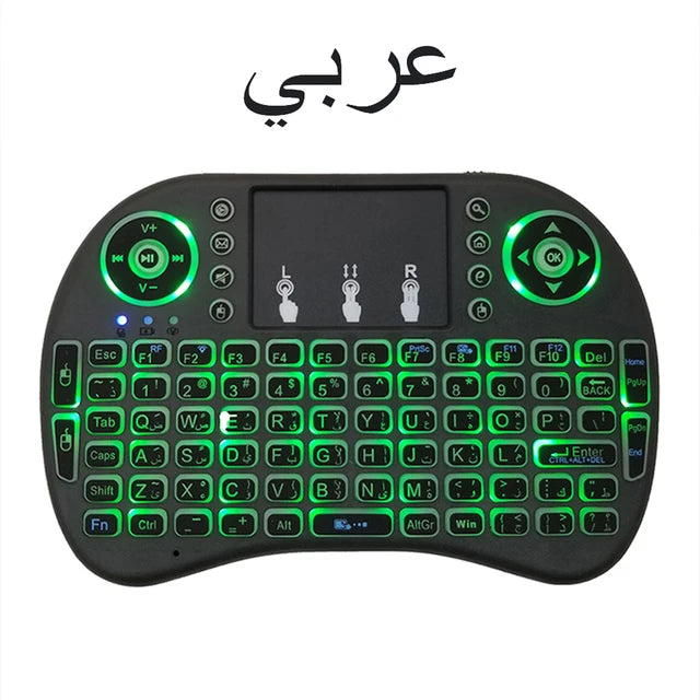 Ratón de aire retroiluminado con panel táctil, mini teclado inalámbrico para PC, Android TV Box, i8, árabe, francés, español, ruso, 2.4G 