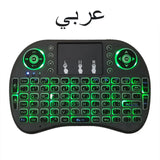 Ratón de aire retroiluminado con panel táctil, mini teclado inalámbrico para PC, Android TV Box, i8, árabe, francés, español, ruso, 2.4G 