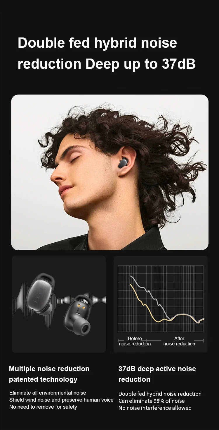 Auriculares inalámbricos FIIL T2 Pro con micrófono dual, 37 dB, híbridos ANC, Bluetooth 5.2, TWS ENC, auriculares de alta fidelidad, carga inalámbrica rápida.