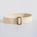 Ladies Round Dark Wooden Buckle Pp Straw Woven Elastic Belt Versatile Summer Fashion Bohemian Style Geometric Pattern