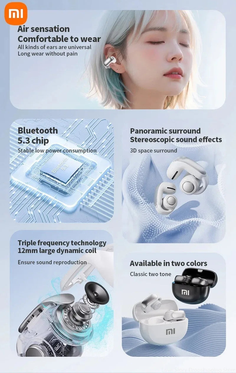 Xiaomi Redmi V12 Open Ear Clip Headphones True Wireless Earbuds Bluetooth5.3 Sports Earphones Waterproof Gaming Headset With Mic