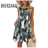 Women Beach Vacation Dress Women Summer Casual Tank Sleeveless Flowers Printed Mini Dresses Fashion Loose Plus Size Clothes 9XL