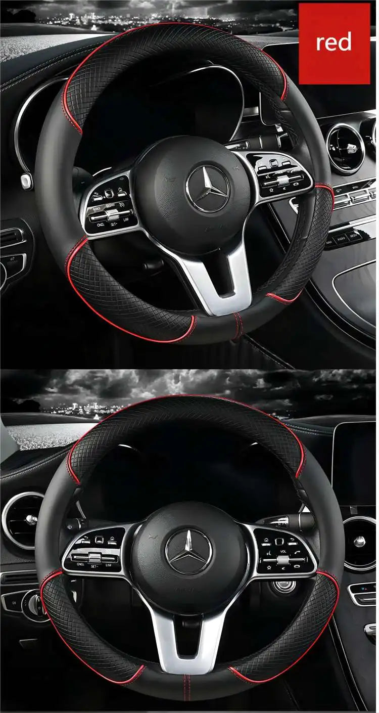 All Seasons Leather Diamond Steering Wheel Cover Universal Fit for 14 .5-15 Inch Durable Leather Cover Anti-Slip Veins Design