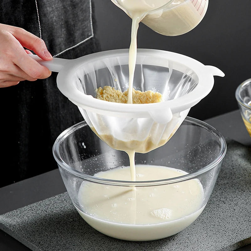 Filtro de cocina de malla 200, colador de malla fina, colador de nailon, cuchara de plástico para leche de soja, jugo, yogur, colador de alimentos, utensilios de cocina