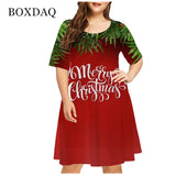 Vestido rojo holgado con estampado navideño para mujer, Navidad, muñeco de nieve, copo de nieve, alce, manga corta, talla grande, divertido, bonito, a la moda, 6XL 