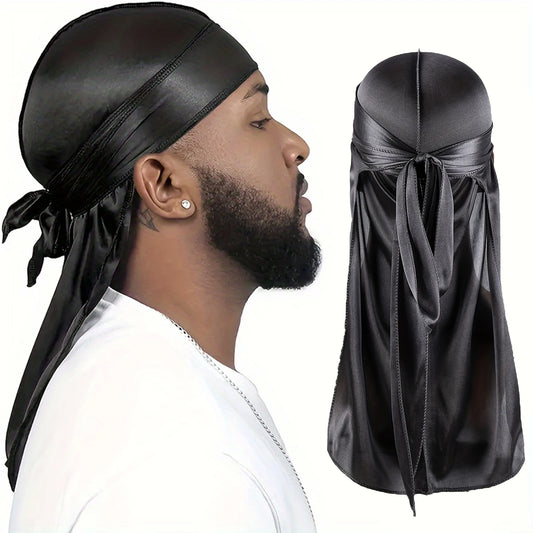 Gorro de seda Durag para hombre, bandana, gorro sedoso Du Rag Doo Rag con ondas de cola larga