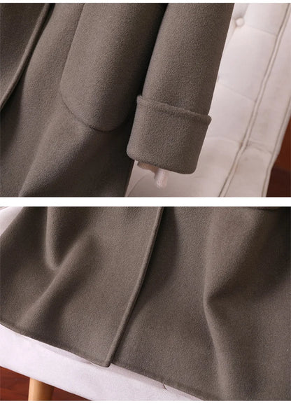 2025 Fashion Large Lapel Horn Button Women's Coat Autumn and Winter New Double-Sided Woolen 100%Pure Wool Warm Coat Large Pocket