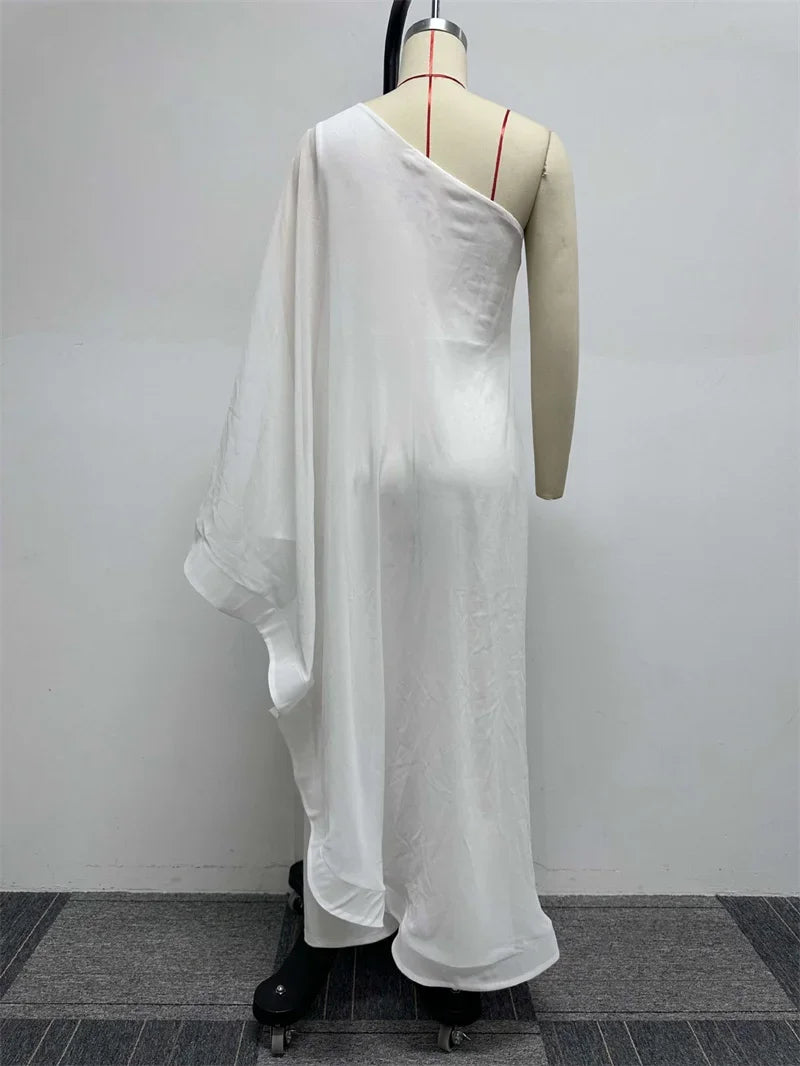Elegant Chiffon One Shoulder Wide Leg Jumpsuit Women Club Party Birthday Outfits One Pieces Rompers Overalls Combinaison Femme