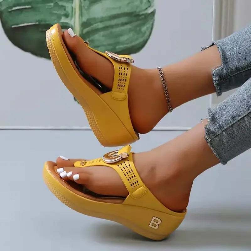 Women New Summer Sandals Open Toe Beach Shoes Flip Flops Wedges Comfortable Slippers Cute Sandals  Femme Plu Size 35~43