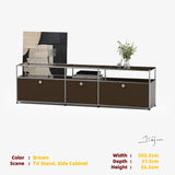 Modern Modular Low TV Cabinet｜3-Tier Sideboard with Drop Doors｜Steel Frame Storage Bench Unit | Minimalist Low Media Console