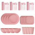 36pcs Plate Sets Wheat Straw Eco-Friendly Ramen Bowl Tableware Dinner Dishes Set Camping Tableware Set With Knife Fork Spoon