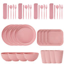 36pcs Plate Sets Wheat Straw Eco-Friendly Ramen Bowl Tableware Dinner Dishes Set Camping Tableware Set With Knife Fork Spoon