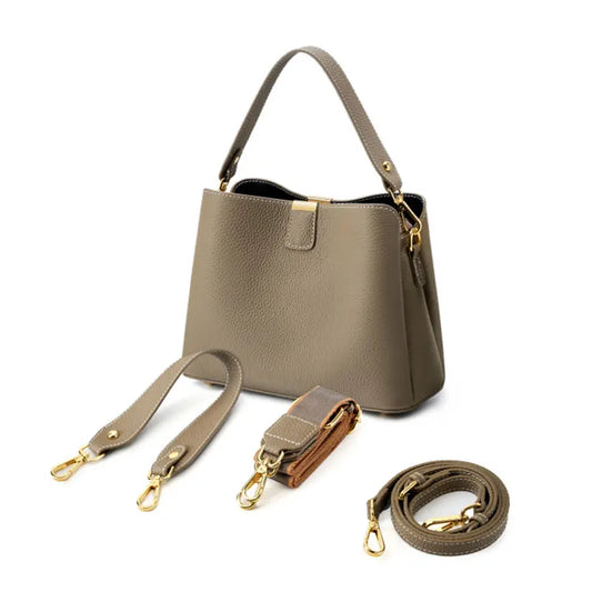 100% Genuine Leather Women's Bucket Bag Luxury Designer Versatile Shoulder Bag Women Commuter Crossbody Bags Female Handbag