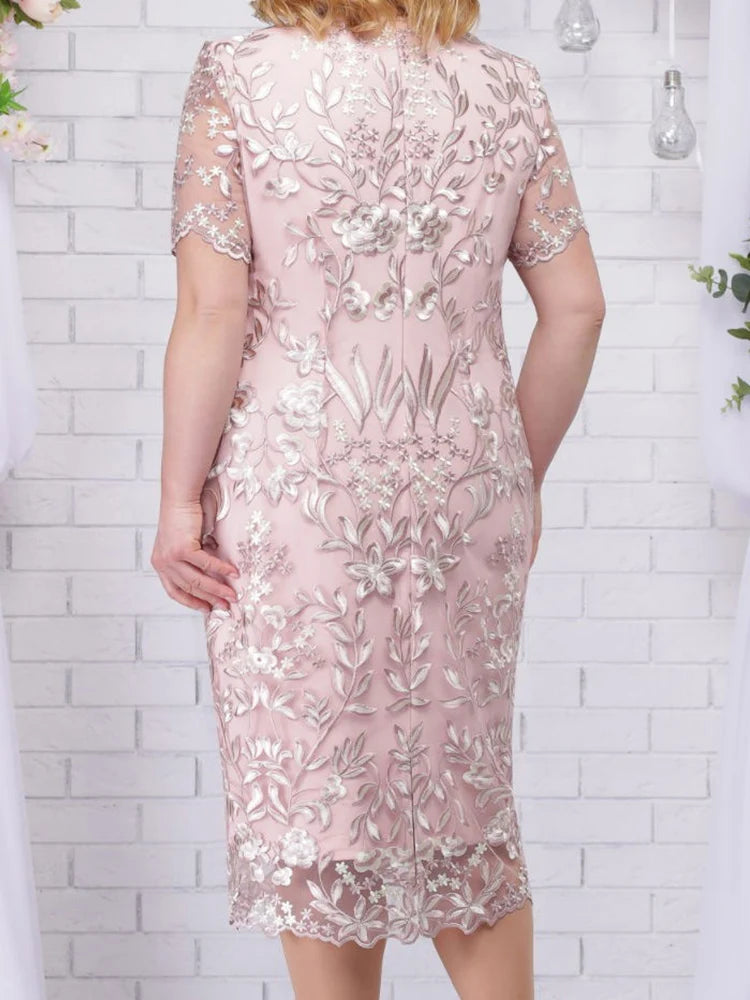 Vestidos de verano de talla grande 4XL y 5XL para mujer, para invitadas de boda, de manga corta, con encaje floral, elegantes, ajustados, para fiesta formal. 