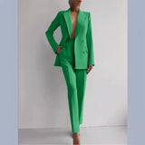 Women New 2pcs Clothes Set Solid Color Long Sleeve Blazer Jacket High Waist Long Pants Clothing Suit Summer Fashion Office