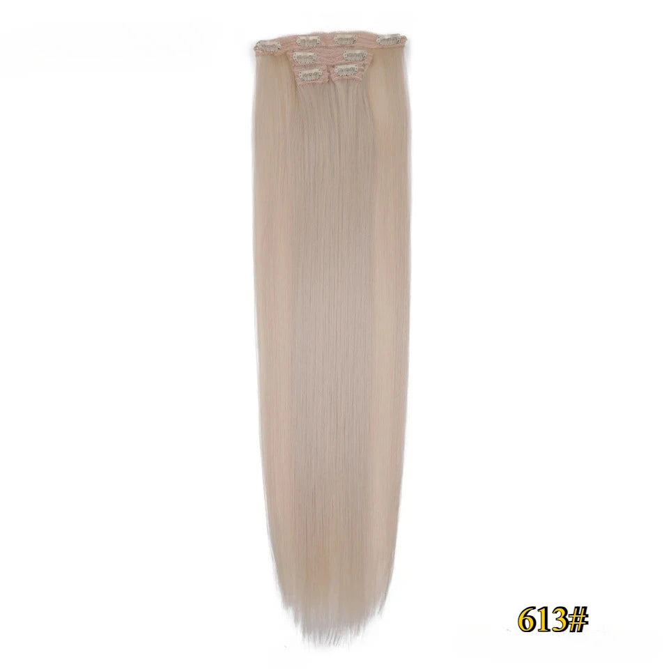 Kit 4 peças extensões de cabelo liso 60cm clip in aplique sintético ombre castanho e louro