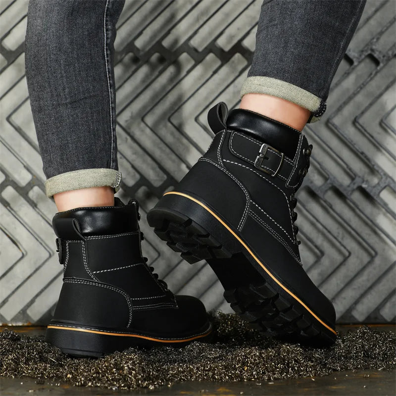 Latest 2023 Waterproof Men Leather Boots Steel Toe Cap Safety Work Shoes Anti Smashing Indestructible Construction Welding Boots