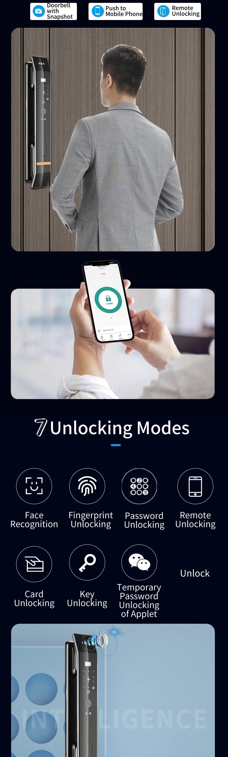 3D Face Smart Door Lock Biometric Recognition Fingerprint Password IC Card APP Wifi Lock Unlock for Home House Apartment