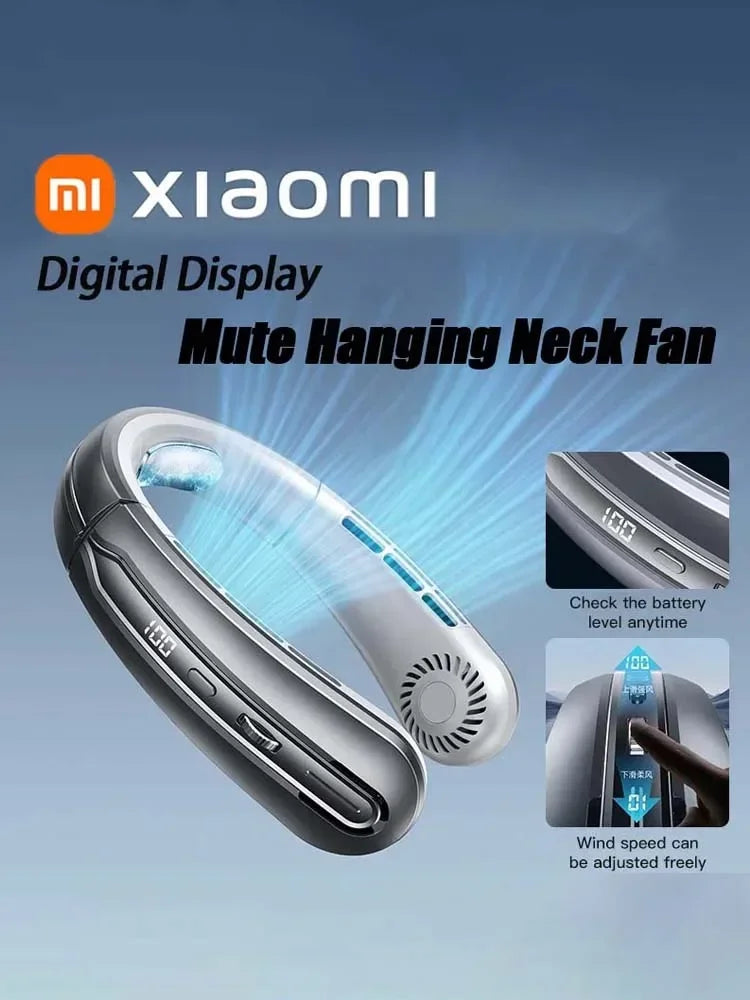Xiaomi 8000mAh USB Hanging Neck Fan Portable Bladeless Mini Rechargeable Mute LED Digital Display Electric Air Cooler Handheld