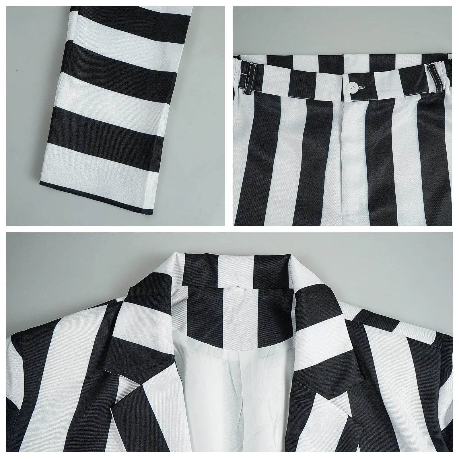 Explosivo Hades Master Beetle Juice Beetle Juice 2 Disfraz de juego de rol con patrón blanco y negro para adultos