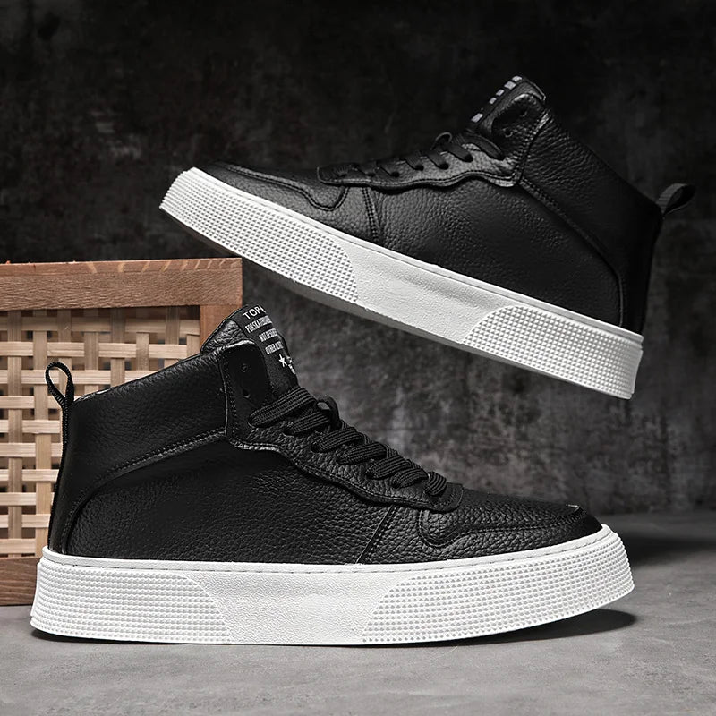 IGxx High top Shoes Zip Lace-up Leather Men's Sneakers Punk Ankle Boots For Men Hook&Loop Shoes White indestructible lacoste