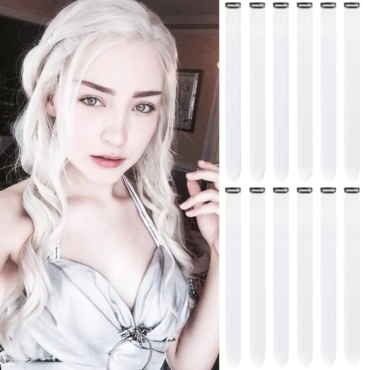 KIt 10 mechas coloridas de cabelos com clip invisível extensões sintéticas praticas