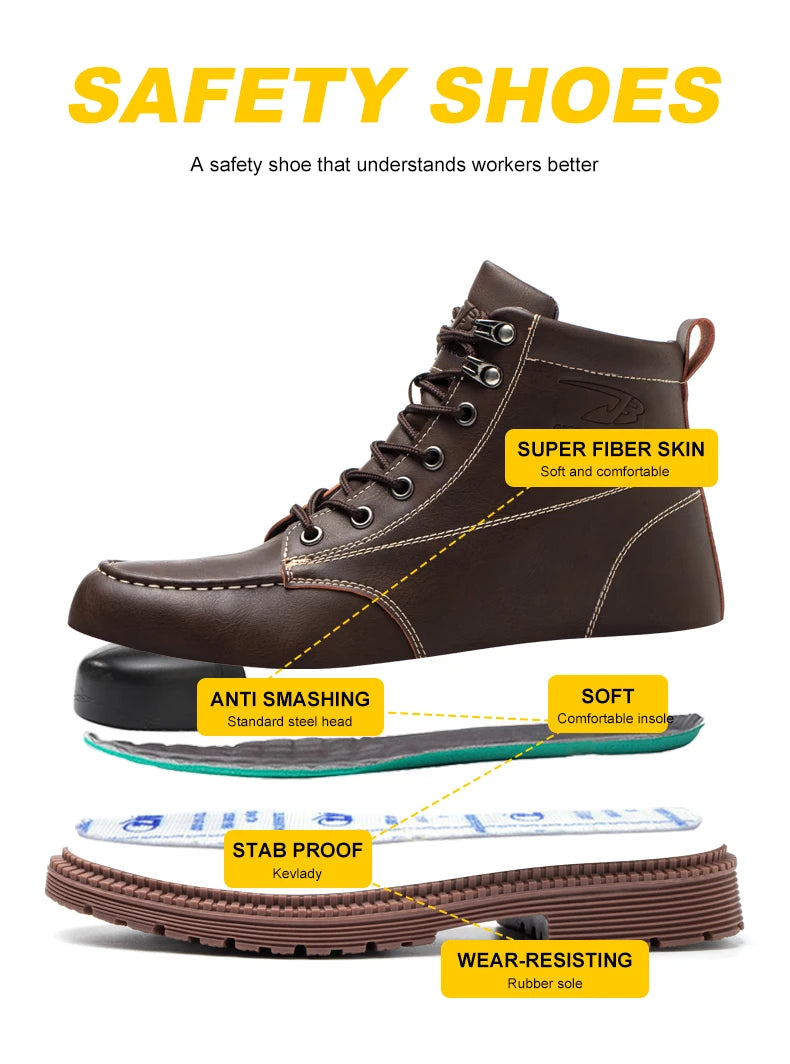 Latest 2023 Waterproof Men Leather Boots Steel Toe Cap Safety Work Shoes Anti Smashing Indestructible Construction Welding Boots