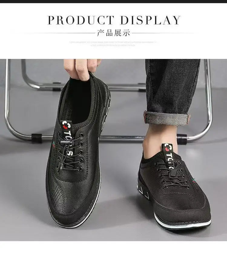 Spring Luxury Men's Casual Leather Shoes Elastic Band Business Flats Loafers for Men Soft Sole Peas Shoes Soft Men's Sneakers