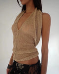 Jaded London gold knit hollowed-out one-piece top halter shawl multi-wear holiday style halter