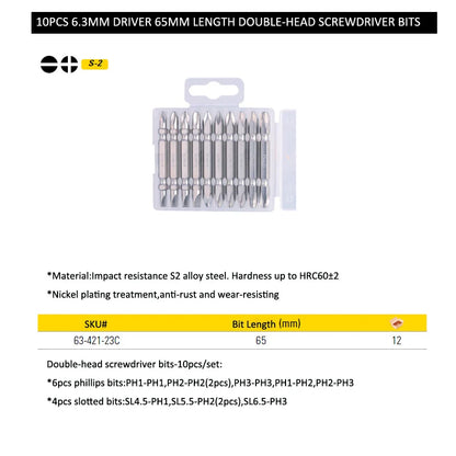 Stanley-Long Precision Parafusadeira Bits, à prova de choques, Phillips, ranhura, PH2, broca de bits, 1/4 bit, HRC60, ± 2 S2, 110mm, 65mm