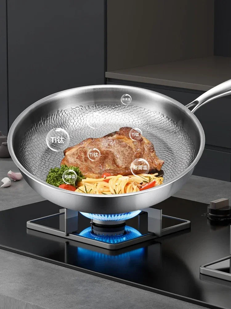 German Titanium Steel Frying Pan Uncoated Non Stick Pan Fish Scale Hammer Pattern Household Steak Frying Pan Kitchen Cookware