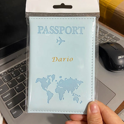 Custom Gold Color Name on Passport Cover Travel Wallet Men Women Customizable Name Passport Holder Business Card Holder Case