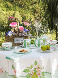 Ceramic Plate Household Bone China Dinner Plate Set Vintage Green Flower Dishes Tableware Oval Large Tray Dinnerware Sets