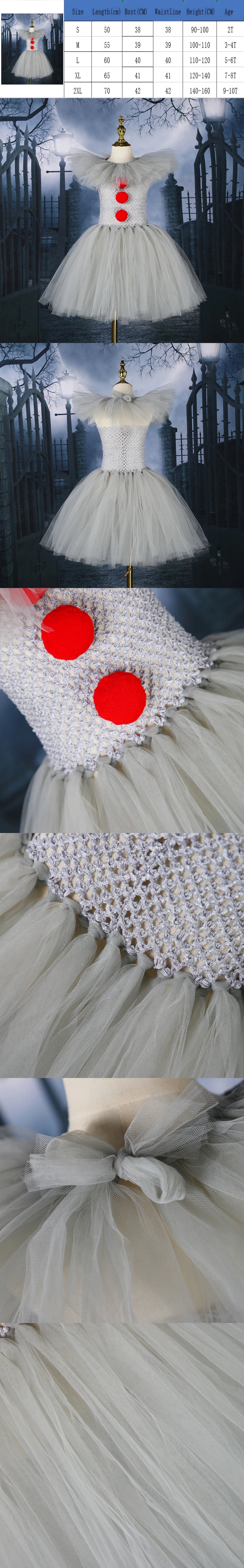 Halloween Costume For Kids Gray Girls Tutu Dress Kids Cosplay Scary Clown Costume Carnival Masquerade Party Dress Up 3-12Y