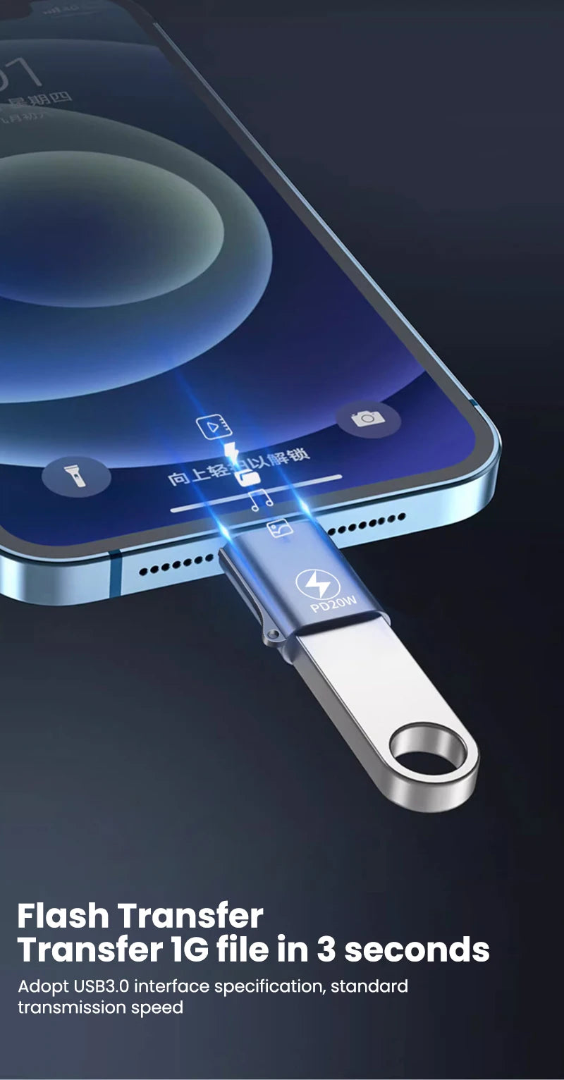 USB 3.0 to Lightning Adapter OTG For iPhone iPad Tablet U Disk Lighting Male to USB Female Converter PD 20W Fast Charging Otg
