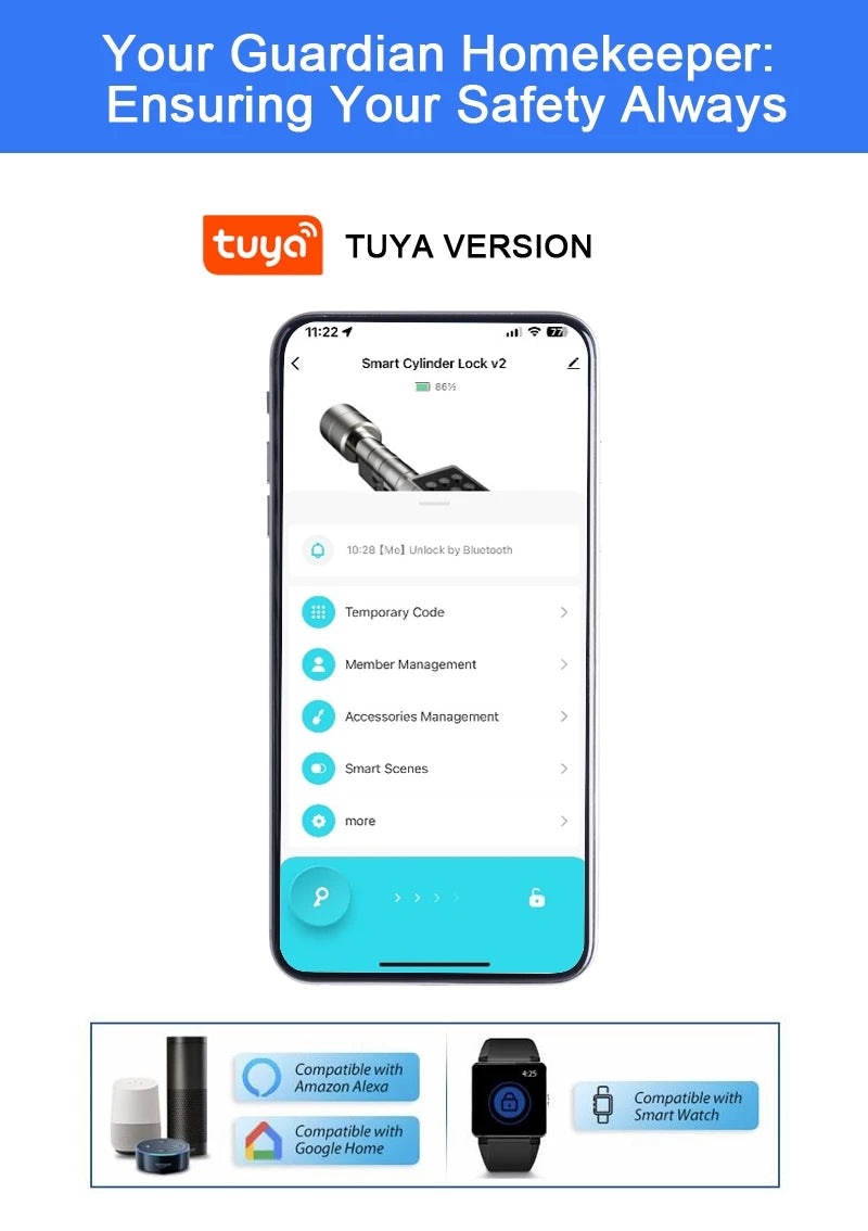 Tuya APP Fingerprint Cylinder Electronic Smart Door Lock Digital Keypad Code Key Card Remote Control Adjustable Home Apartment