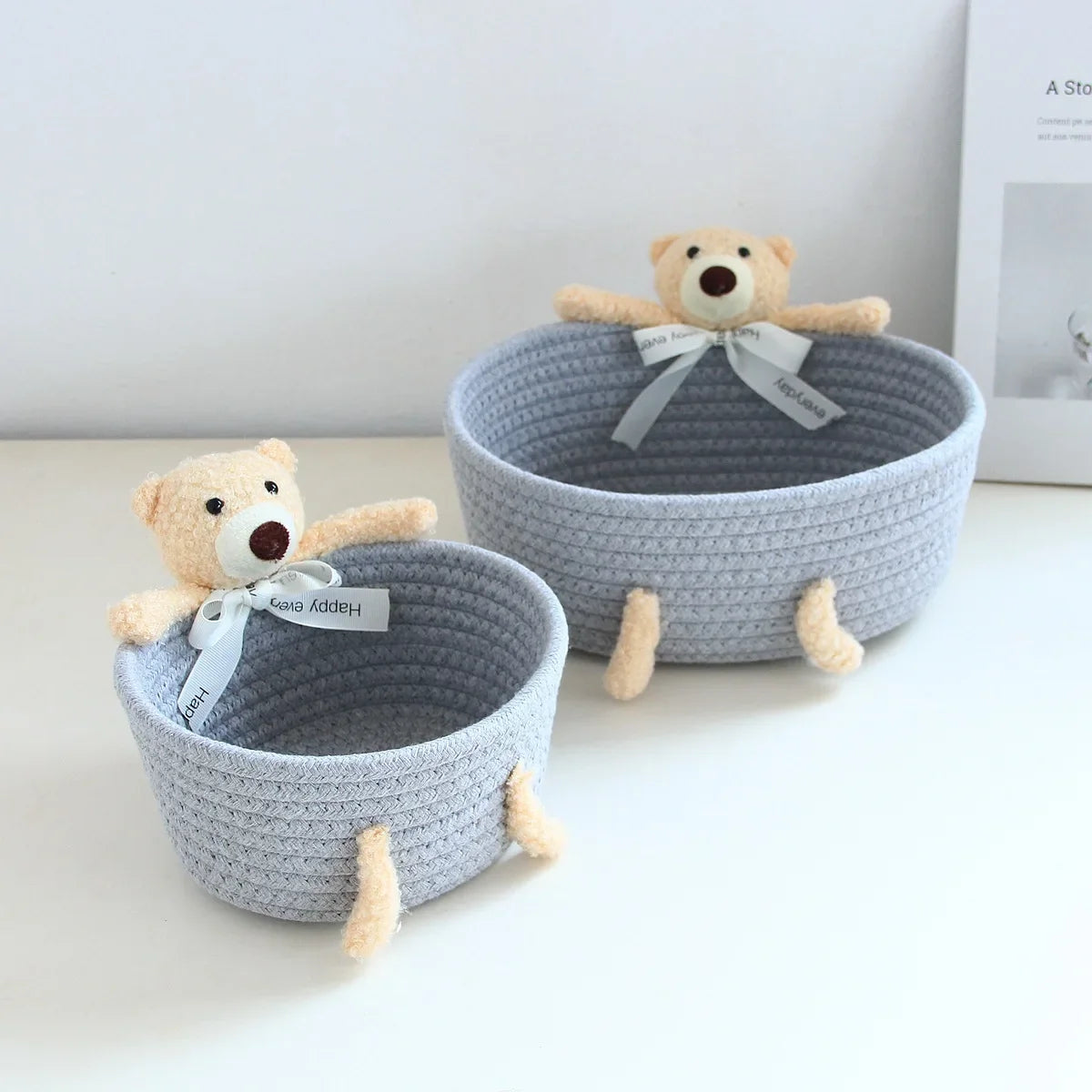 cartoon style weave sundries Storage Baskets household cosmetic hairpin Organize deposit container child toy classification case