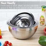 Mixing Bowls with Lids and Non-Slip Bases, Stainless Steel Mixing Bowls Set for Baking, Nesting Storage Bowls, JT227, 6 Pcs