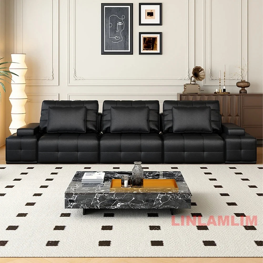 MINGDIBAO Modern Genuine Leather Sectional Sofa Bed – Convertible Couch with Tufted Backrest and Armrest,Functional Sleeper Sofa