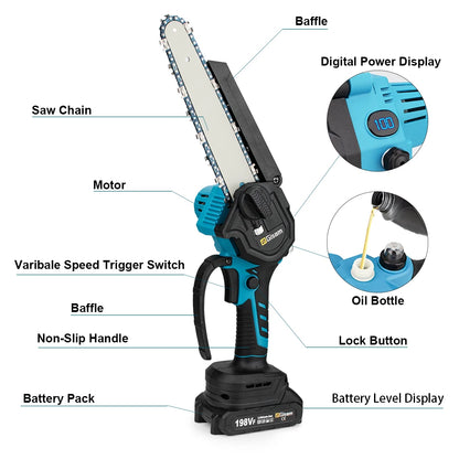 Gisam 8 Inch Brushless Chain Saw Cordless Electric Saw Woodworking Garden Pruning Chainsaw Power Tool For Makita 18V Battery Pin