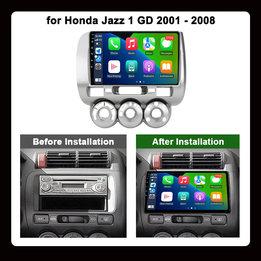 Android Intelligent System for Honda Jazz 1 GD 2001 - 2008 Car Video Multimedia Player 9 inch LHD GPS Navigation Bluetooth DSP