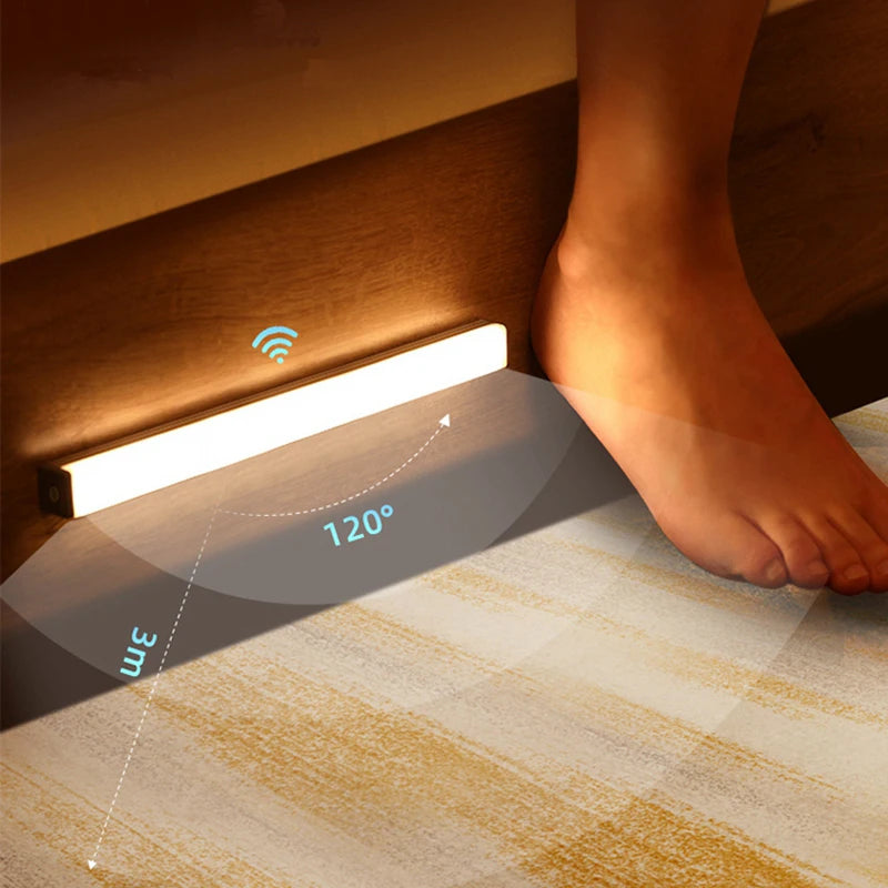 Luz LED Noturna Sem Fio com Sensor de Movimento e Recarregamento Tipo C – Iluminação para Armários, Guarda-roupas, Escadas e Cozinha