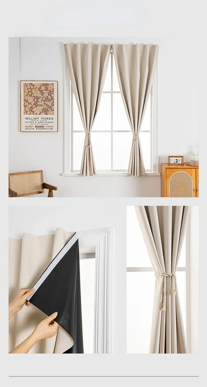Convenient No Drilling 100% Blackout Short Curtains for Living Room Bedroom Bay Windows Blinds Easy Install Door Kitchen Decor