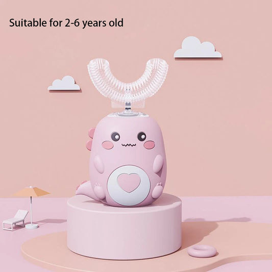 Children's U-Shaped Electric Toothbrush, 360-Degree Smart Cartoon Kids Silicone Toothbrush, Automatic Rechargeable Sonic Toothbrush