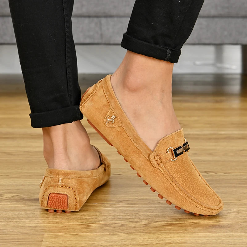 YRZL Men's Loafers Big Size 48 Soft Driving Moccasins High Quality Flats Genuine Leather Slip-on Suede Loafers for Men