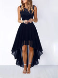 Hollow-outch Chiffon Dress Dinner Lace Dress Women's Elegant Temperament British Style High-waisted Sleeveless Round-neck Dress