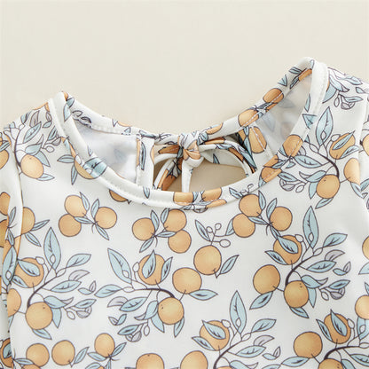 Traje de baño de verano para niñas pequeñas, estampado floral, sin espalda, con volantes, manga larga, ropa de playa para niñas de 0 a 4 años