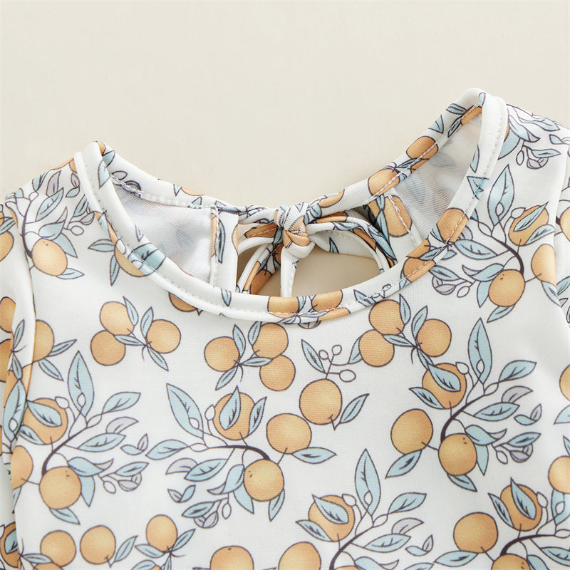 Kids Baby Girl Summer Swimwear Floral Print Backless Ruffles Long Sleeve Bodysuit Bathing Suit Girls Beachwear 0-4 Years